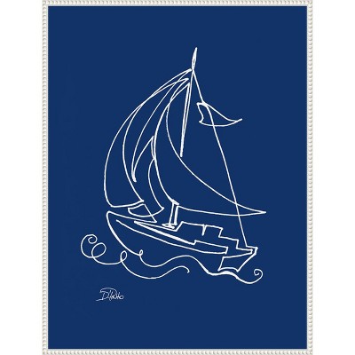 Blue Nautical Sailboat Canvas Print with Beaded Frame
