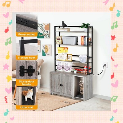 Garvee Stylish Cat Litter Box Enclosure with Charging Station – Spacious Double Door Design with Push-Pull Chassis, 3 Shelves