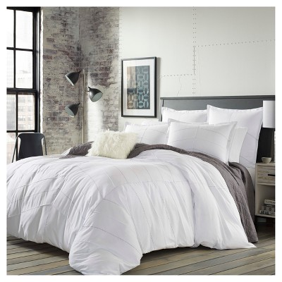 White Courtney Duvet Cover Set (Twin) - City Scene