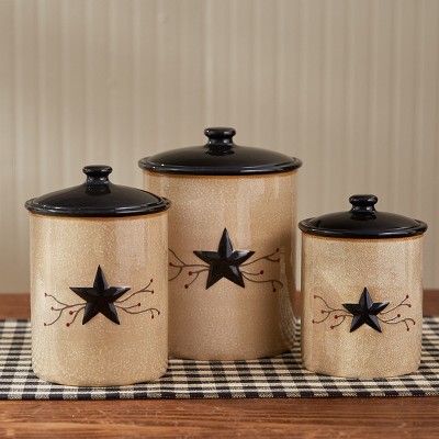 Vintage Beige and Black Ceramic Canister Set with Star Design