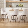Bekrvio 26" Swivel Bar Stools Set 1/2/3/4 with Solid Wood Legs, 3.15" Linen Upholstered Seat with Back, Mid-Century Bar Chairs for Kitchen Island - 3 of 4