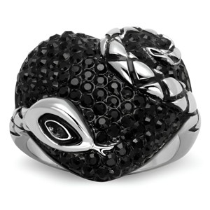 Slickblue Women’s Heart-Shaped Two-Tone IP Black Stainless Steel Ring with Jet Crystals and Snake Accent, Sizes 5-9 - 1 of 4