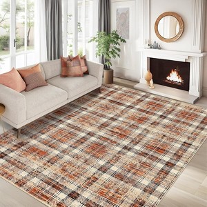 Washable Non-Slip Plaid Carpet - Farmhouse Living Room & Bedroom Rug, Soft Office Decor - 1 of 4