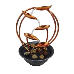13" Indoor Metal Leaf Tabletop Fountain with Stone-Filled Base Black/Copper - Alpine Corporation: Electric-Powered, 4-Basin Design - 1 of 3