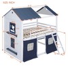 Twin/Full Size Wooden Bunk Bed with Elegant Windows & Tent, Playhouse Bed with Storage Sills & Slide Compatible, Pink/Blue+White - ModernLuxe - 3 of 4