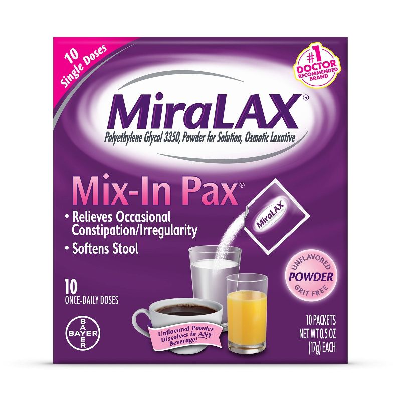 Miralax Mix-In Pax Laxative Single Dose Packets, 1 of 9