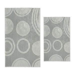 Knightsbridge Stylish And Comfortable Traditional Orbit Design 2 PC Cotton Bath Rug Set 20"x30" & 24"x40" Light Blue - 1 of 4