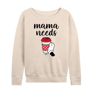 Women's - Disney - Mama Needs Coffee Lightweight French Terry Wide Neck Long Sleeve Shirt - 1 of 4