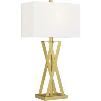 360 Lighting Rafael 29 1/2" Tall Geometric Modern Glam End Table Lamp Gold Finish Metal Living Room Bedroom Bedside Nightstand Kitchen White Shade