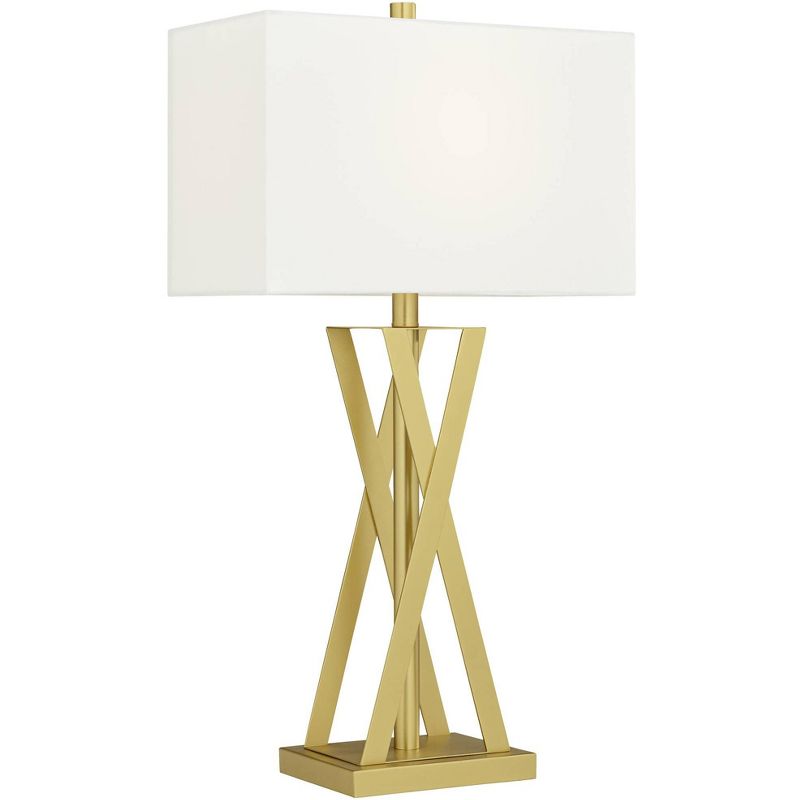 360 Lighting Rafael 29 1/2" Tall Geometric Modern Glam End Table Lamp Gold Finish Metal Living Room Bedroom Bedside Nightstand Kitchen White Shade, 1 of 10