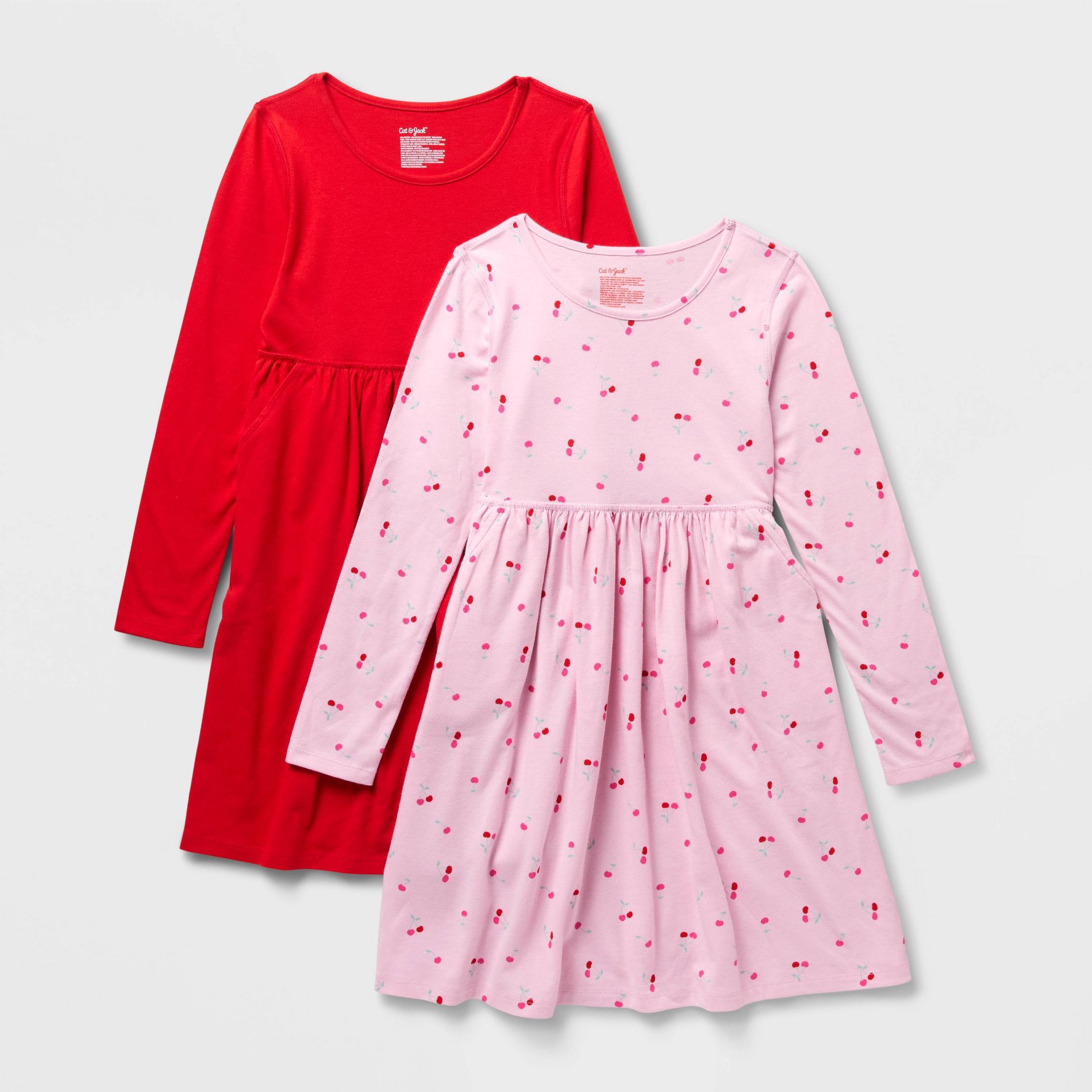 Girls' 2pk Adaptive Long Sleeve Valentine's Day Dress - Cat & Jack™ Light Pink/Red