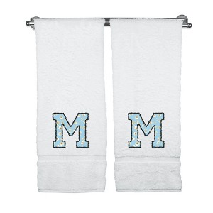 BC BARE COTTON Monogrammed Towels, Personalized Gift, Set of 2 - Embroidered Writing with Light Blue - 1 of 4