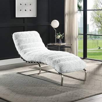60.24" Qortini Chaise Lounge White Teddy Faux Shearling and Stainless Steel - Acme Furniture