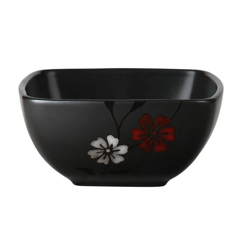 Hometrends Evening Blossom 4 Piece 6 Inch Square Stoneware Bowl Set in Black, 1 of 5