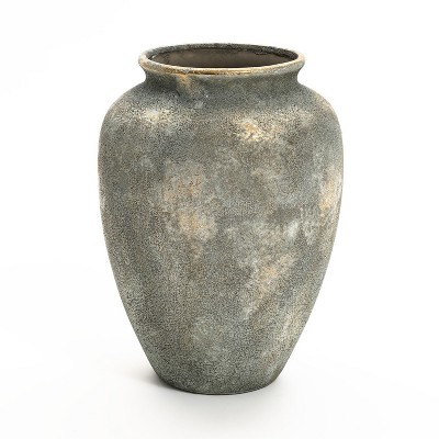 LuxenHome Rustic Gold and Brown Terracotta 15.2-Inch Tall Urn Vase Multicolored