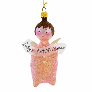 Italian Ornaments 4.5 Inch Baby's First Christmas Pink Pillow Puff Angel Italian Ornament Keepsake Tree Ornaments - 1 of 4