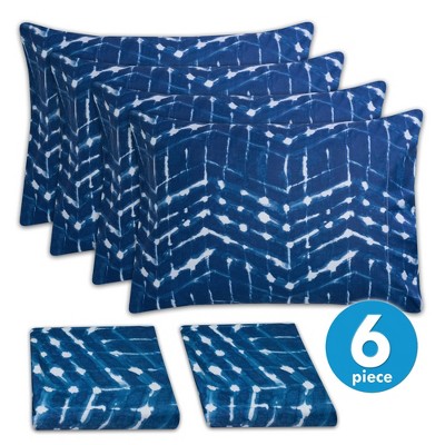 Monroe King Blue and White Geometric Microfiber Sheet Set