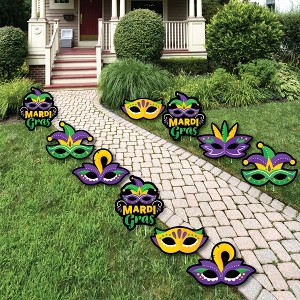Big Dot of Happiness Colorful Mardi Gras Mask - Lawn Decorations - Outdoor Masquerade Party Yard Decorations - 10 Piece - 1 of 4