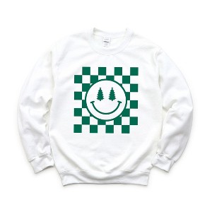 Simply Sage Market Women's Graphic Sweatshirt Checkered Christmas Smiley - 1 of 2