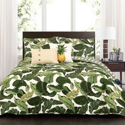 Full/Queen 5pc Green Tropical Paradise Quilt Set - Lush Décor