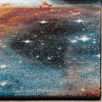 Celestial Orange and Multicolor Square Synthetic Area Rug, 4'x4'