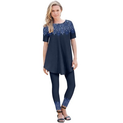 Roaman's Women's Plus Size Placement-Print Set