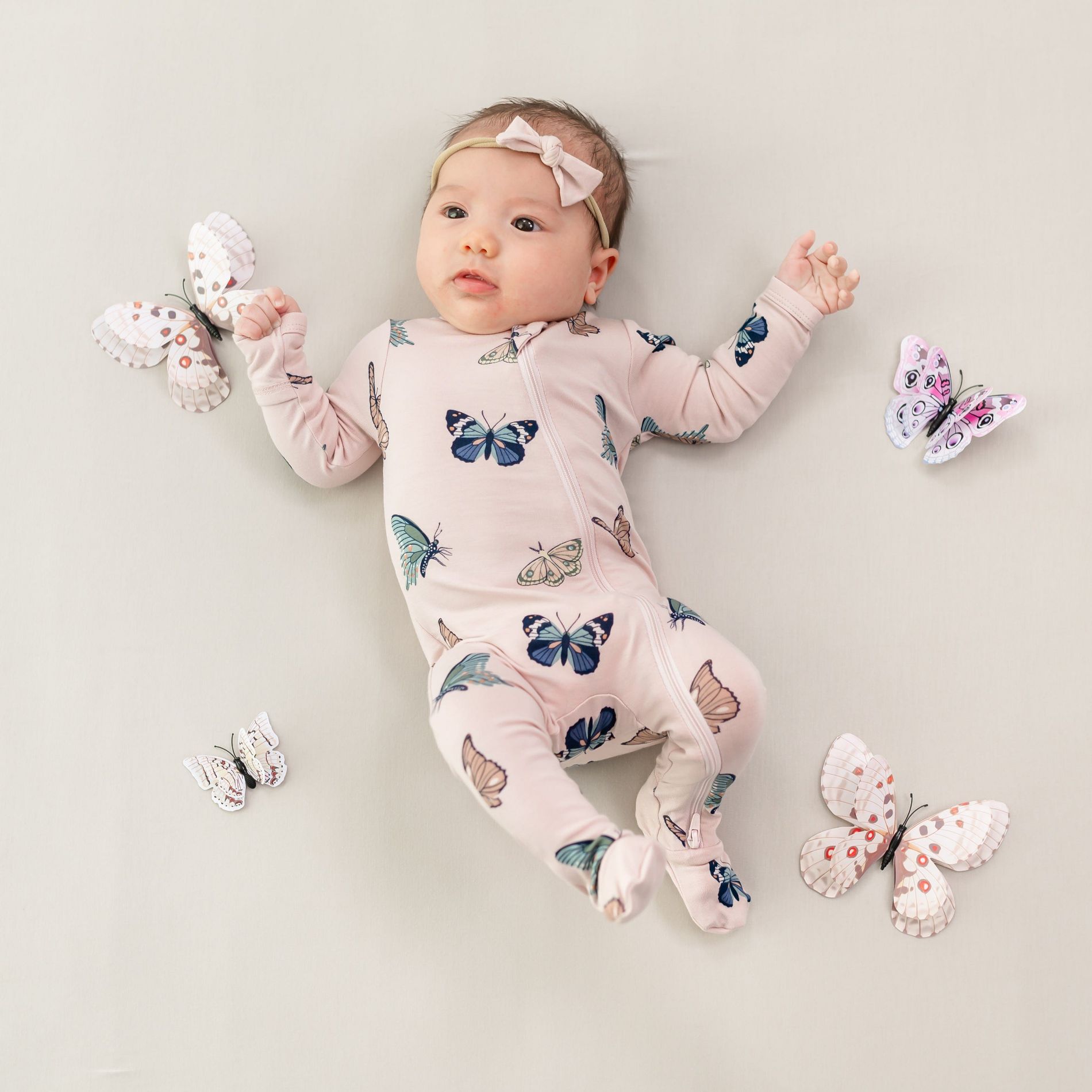 Kyte Baby Zippered Footie in Blush Butterfly Blush Butterfly 0-3 Months