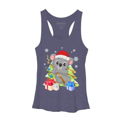 Women's Design By Humans Santa Climbing Koala Bear Christmas T-Shirt By thebeardstudio Racerback Tank Top