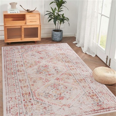 SKRAN Machine Washable Area Rugs, Low-Pile, Non-Slip, Non-Shedding, Foldable, Kid & Pet Friendly for Living Room, Bedroom, Kitchen  (Beige)