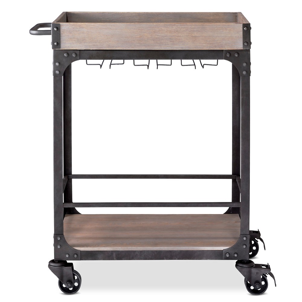 Franklin Bar Cart and Wine Rack Weathered Gray - Threshold™: Vintage Style Beverage Serving Cart with Locking Wheels