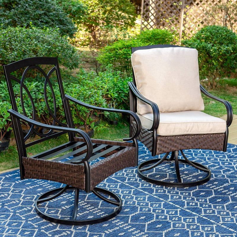 2pk Outdoor Swivel Chairs with Metal Frame, Wicker &#38; Seat &#38; Back Cushions - Captiva Designs, 5 of 13