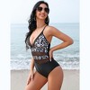 Womens Mesh Swimsuit One Piece V Neck Swimsuits Tummy Control High Waisted Cross Back Hollow Out Swimwears - 3 of 4