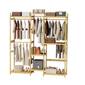 Artloge Heavy Duty Bamboo Clothes Rack Organizer,Freestanding Garment Rack with Hanging Rails,Shelves&Hanger, Clothes Shoes Organizer for Bedroom - 1 of 4