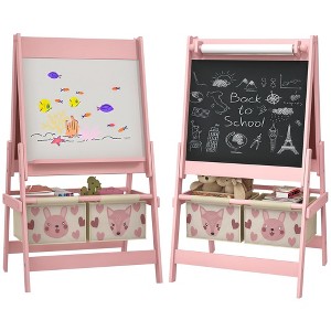 Qaba Kids Easel, 3-in-1 Double-Sided Art Easel with Paper Roll, Whiteboard & Chalkboard, Storage Baskets for Toddlers Ages 3-8 - 1 of 4