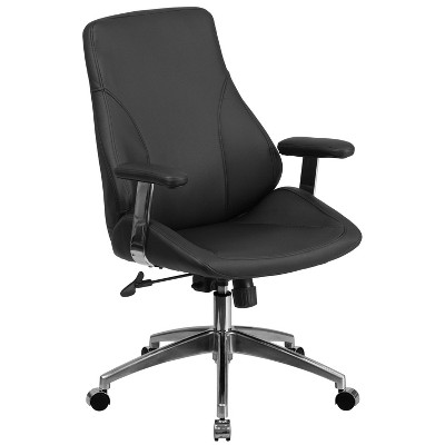 Merrick Lane Black Mid-Back Faux Leather Contemporary Home Office Chair With Height Adjustment And 360° Swivel