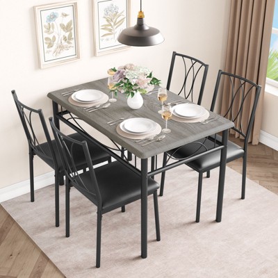 Dining Table Set for 4, Kitchen Table and Chairs, Dining Room Table Set with 4 Upholstered Chairs, Kitchen Table Set , Brown