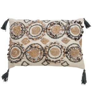 Saro Lifestyle Block Print Embroidered Pillow - Poly Filled, 16"x24" Oblong, Clay - 1 of 3
