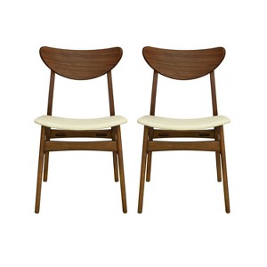 Christopher Knight Home Set of 2 Josie Mid-Century Modern Rubber Wood Faux Leather Dining Chairs Beige/Walnut - 1 of 4