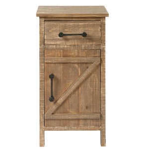 LuxenHome Rustic Wood 1-Drawer 1-Door End Table with Storage. Brown - 1 of 4