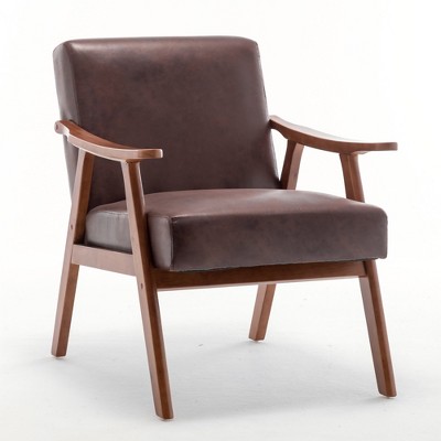 FURNIinspire Accent Chair Mid-Century Modern Chair Living Room Chair With Solid Wood Frame Extra-Thick Backrest, Brown, 28.70"*12.80"*24.40"