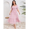 Clearlove Women's Summer Casual Short Sleeve Smocked Square Neck A Line Flowy Midi Dress Long Dress - 4 of 4