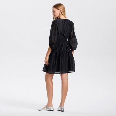 Женские платья A New Day Women's Balloon Long Sleeve Shirring Mini A-Line Dress - A New Day™ Black XS — фото 2