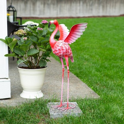 Pink and Red Iron Flamingo Garden Statue