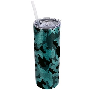 Elanze Designs Turquoise Blue 20 Ounce Double Wall Stainless Steel Glitter Travel Tumbler With Sliding Lid And Straw, Camouflage - 1 of 4