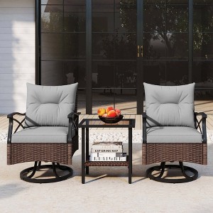 Costway 3 PCS Patio Swivel Rocker Set with 2-Tier Coffee Table & Cozy Seat Back Cushions - 1 of 4