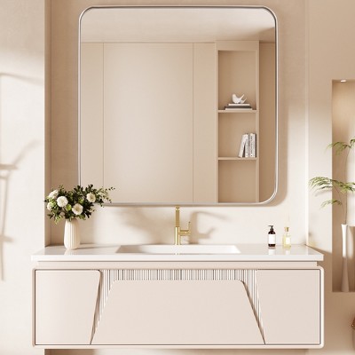 Tempered Glass Rounded Rectangle Framed Wall-Mounted Bathroom Vanity Mirror