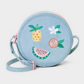 Girls' Denim Summer Fruit Circle Crossbody Bag - Cat & Jack™ Blue