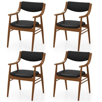 Tangkula Set Of 4 PU Leather/Velvet Dining Chair w/ Padded Seat & Back Armrests Rubber Wood Frame