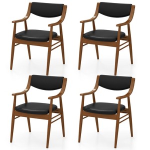 Tangkula Set Of 4 PU Leather/Velvet Dining Chair w/ Padded Seat & Back Armrests Rubber Wood Frame - 1 of 4