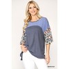 Slickblue Women's Knit and Floral Print Colorblock Top, Relaxed Fit Dolman Sleeve Tee, Citron Mix/Denim Mix, Size S-L - 2 of 4